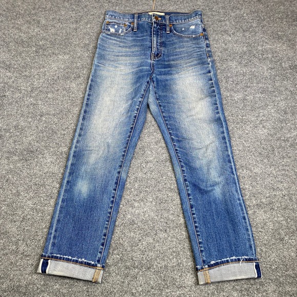 Madewell Denim - Madewell Classic Straight Jeans Blue High Rise Raw Hem AA614 Size 26 Selvedge